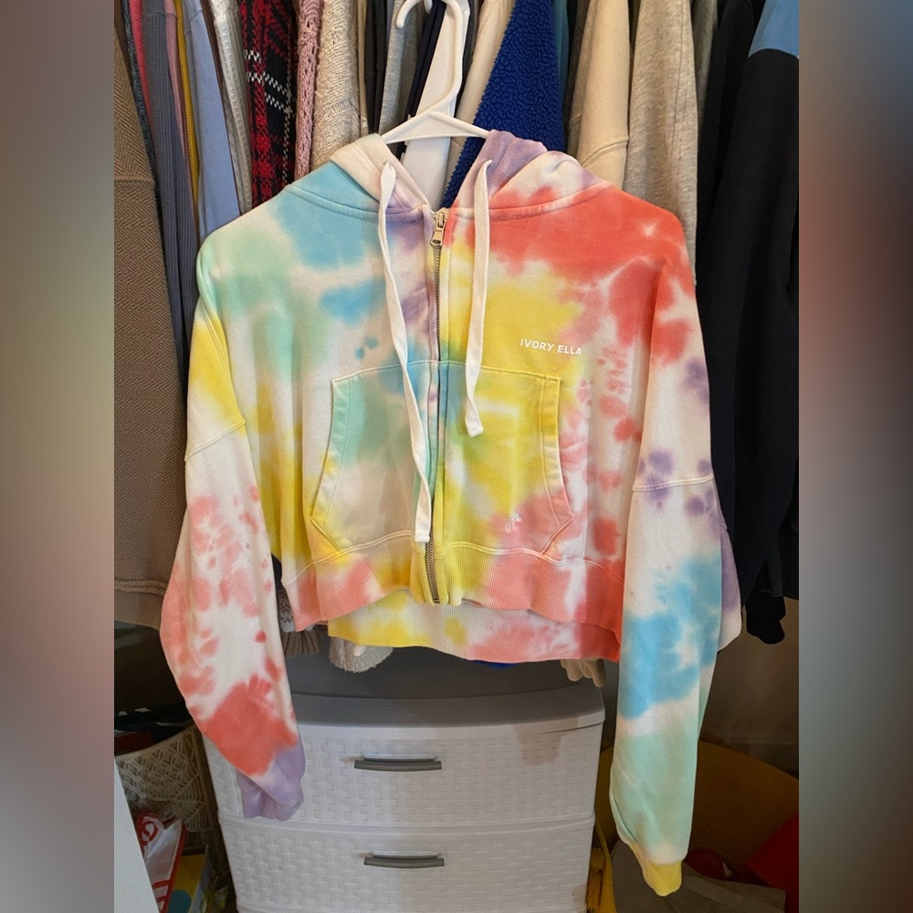 Tie-Dye Cropped Ivory Ella Hoodie